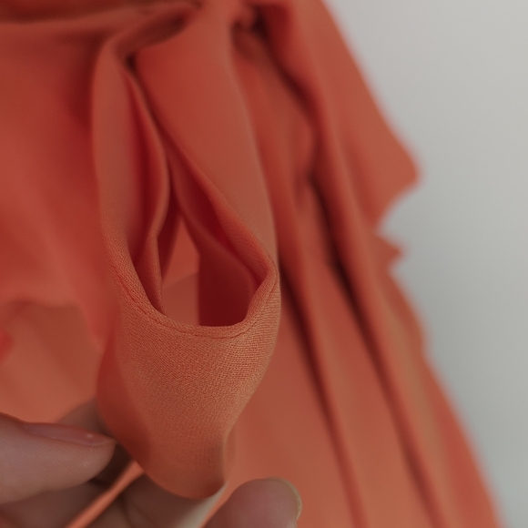 Women's Silk Ruffle Wrapped Maxi Dress Orange Size M/L - Picture 6 of 10